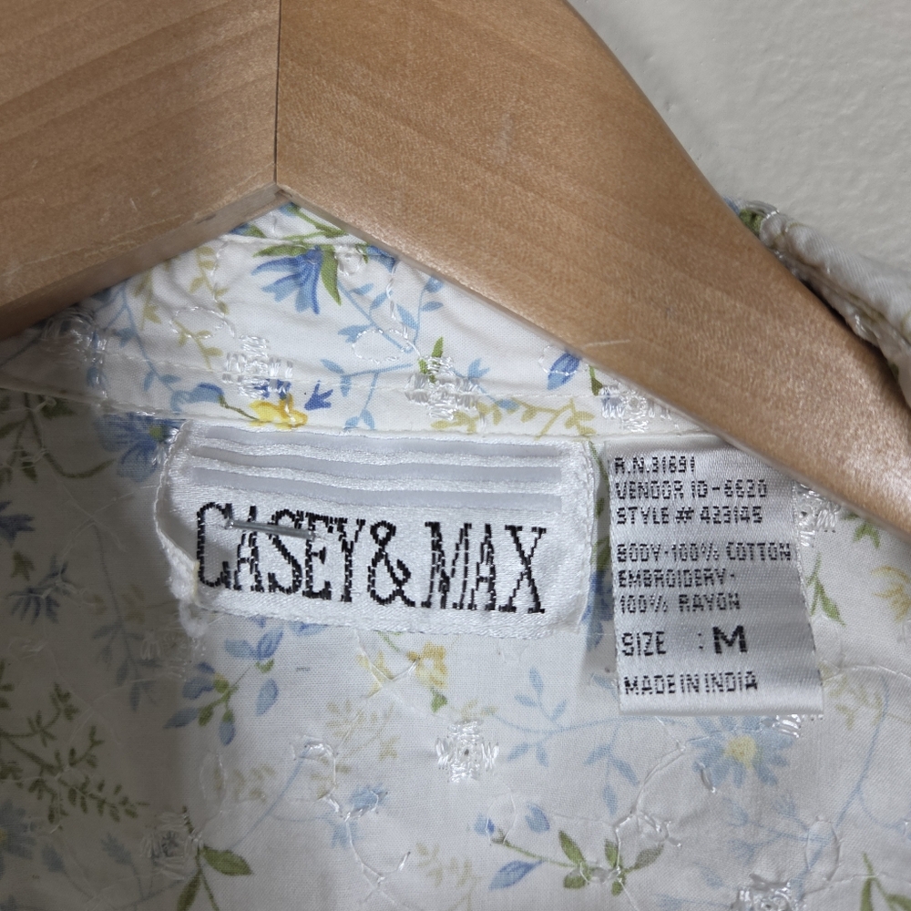 Vintage 90s Casey & Max Blue Yellow White Floral Embroidered Button Up Crop Med - Picture 5 of 8